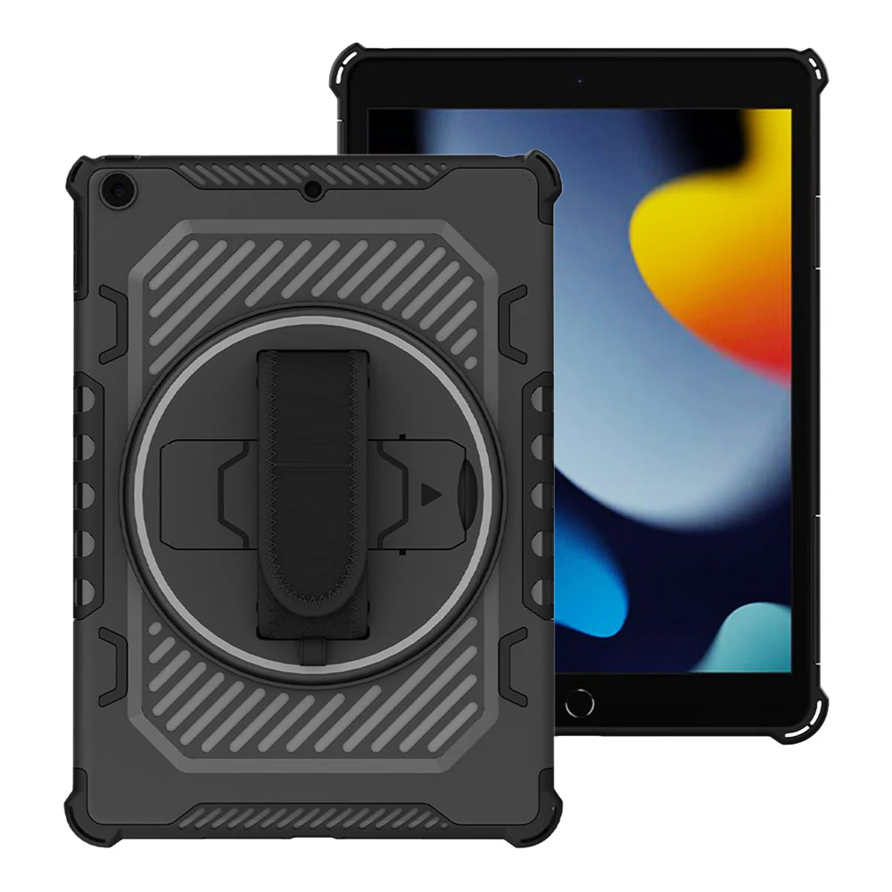 LGN-iPad-N4 | iPad 10.2 (9th Gen.) 2021 | 2 Layers Shockproof Rugged Case with Hand Strap and Kick-stand