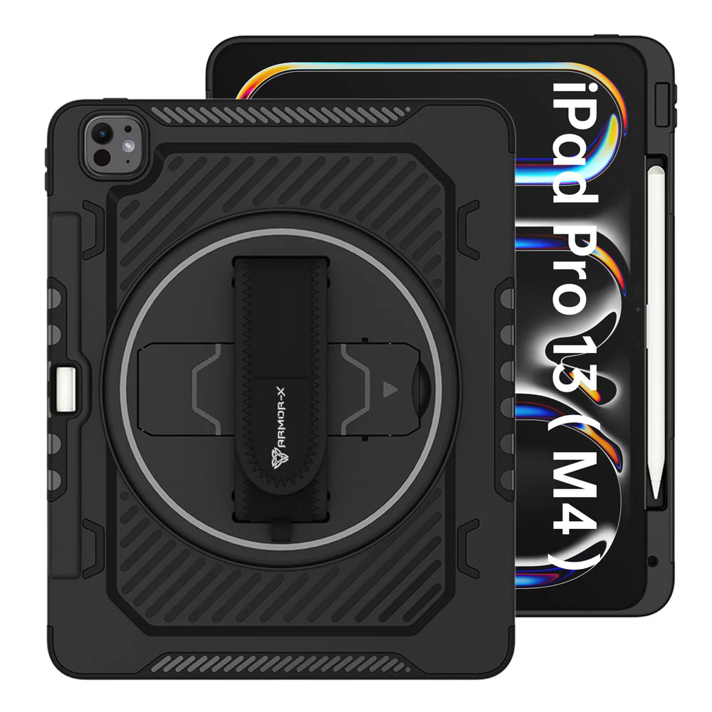 LGN-iPad-PR10 | iPad Pro 13 (M4) / (M5) | 2 Layers Shockproof Rugged Case with Hand Strap and Kick-stand