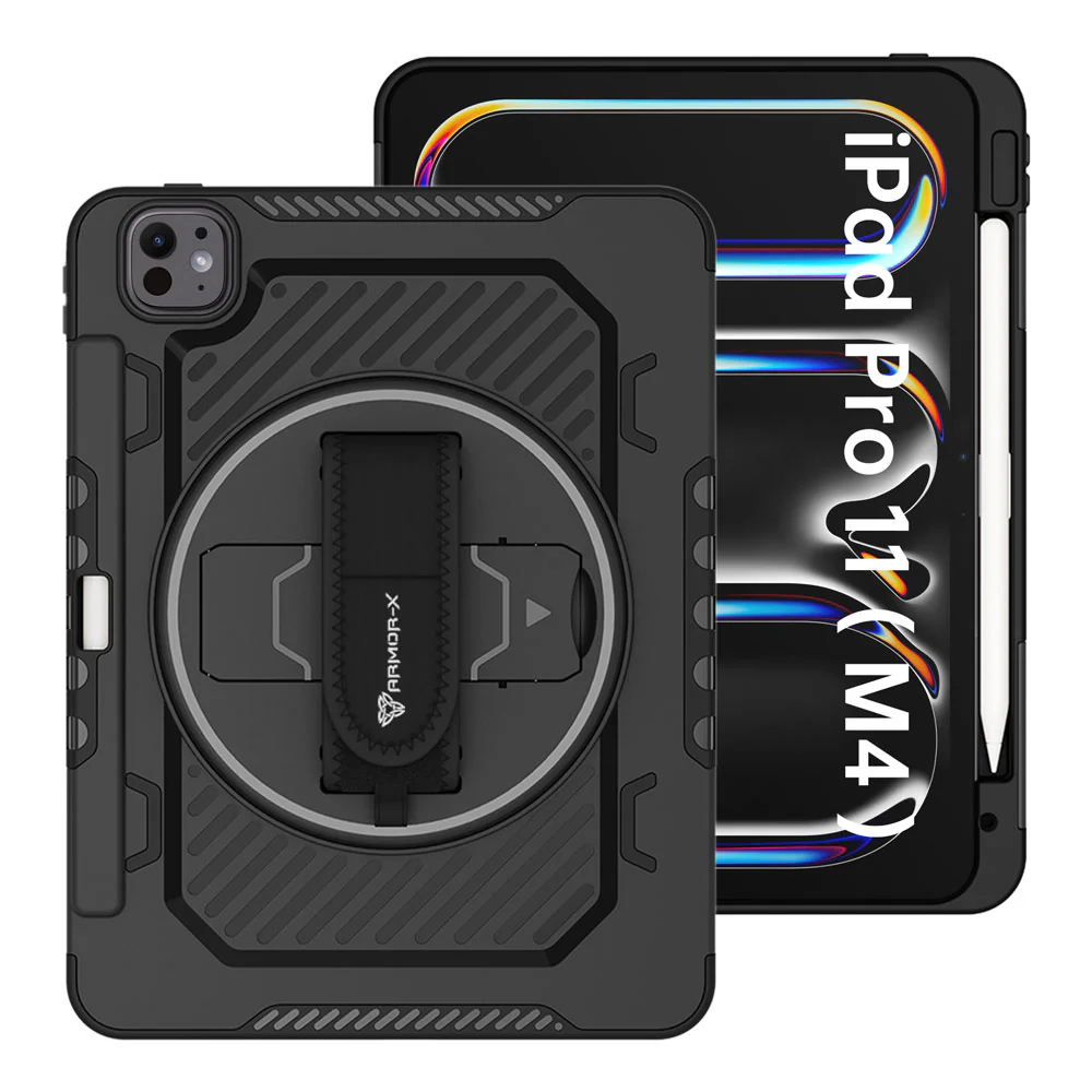 LGN-iPad-PR11 | iPad Pro 11 (M4) / (M5) | 2 Layers Shockproof Rugged Case with Hand Strap and Kick-stand