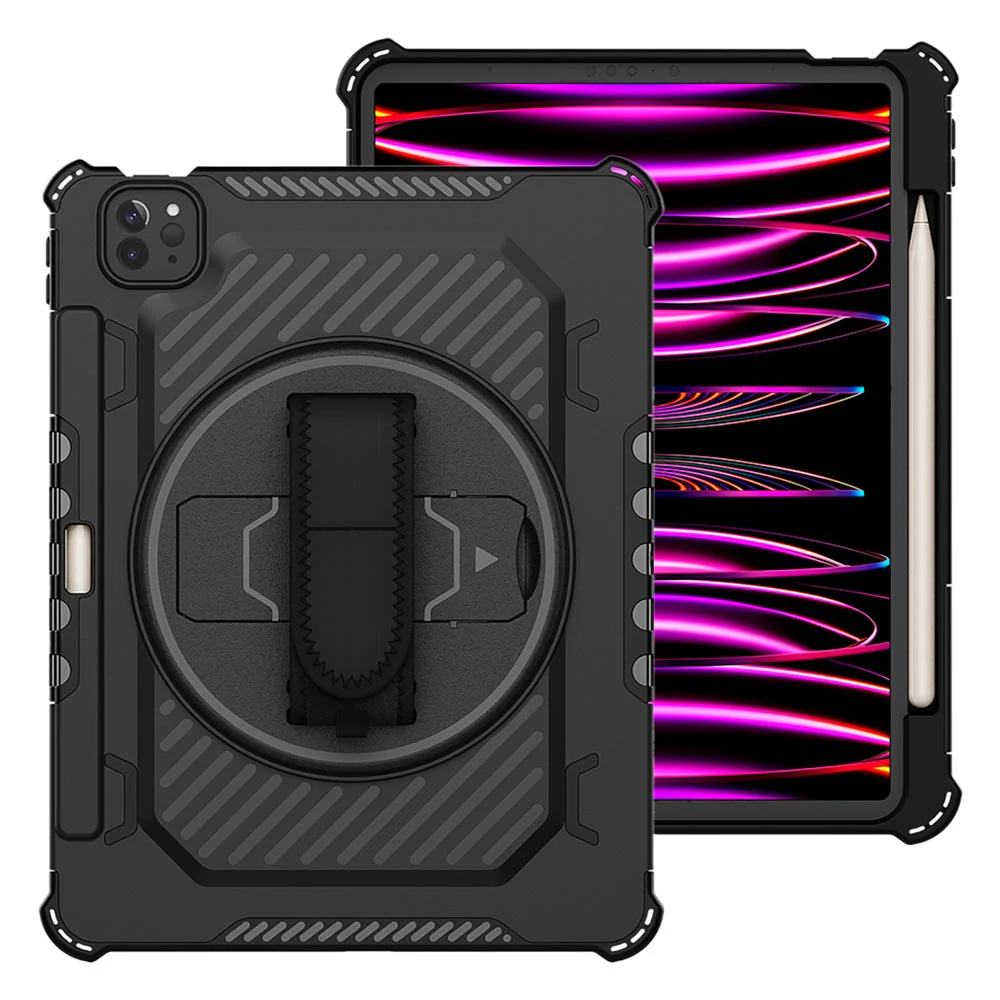 LGN-iPad-PR6 | iPad Pro 11 ( 1st / 2nd / 3rd / 4th Gen. ) 2018 / 2020 / 2021 / 2022 | 2 Layers Shockproof Rugged Case with Hand Strap and Kick-stand