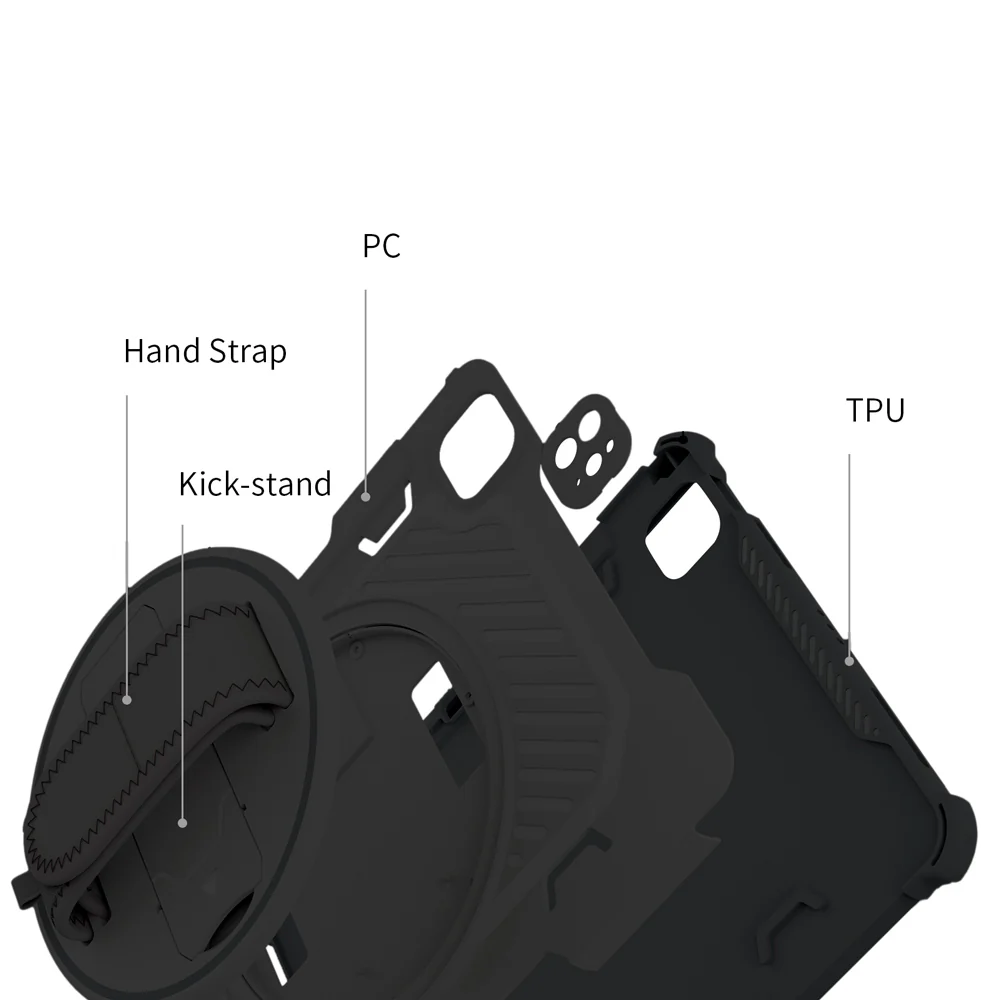 LGN-iPad-PR6 | iPad Pro 11 ( 1st / 2nd / 3rd / 4th Gen. ) 2018 / 2020 / 2021 / 2022 | 2 Layers Shockproof Rugged Case with Hand Strap and Kick-stand - Image 10