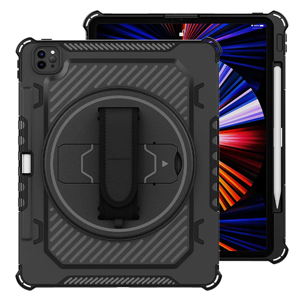 LGN-iPad-PR7 | iPad Pro 12.9 ( 3rd / 4th / 5th / 6th Gen. ) 2018 / 2020 / 2021 / 2022 | 2 Layers Shockproof Rugged Case with Hand Strap and Kick-stand