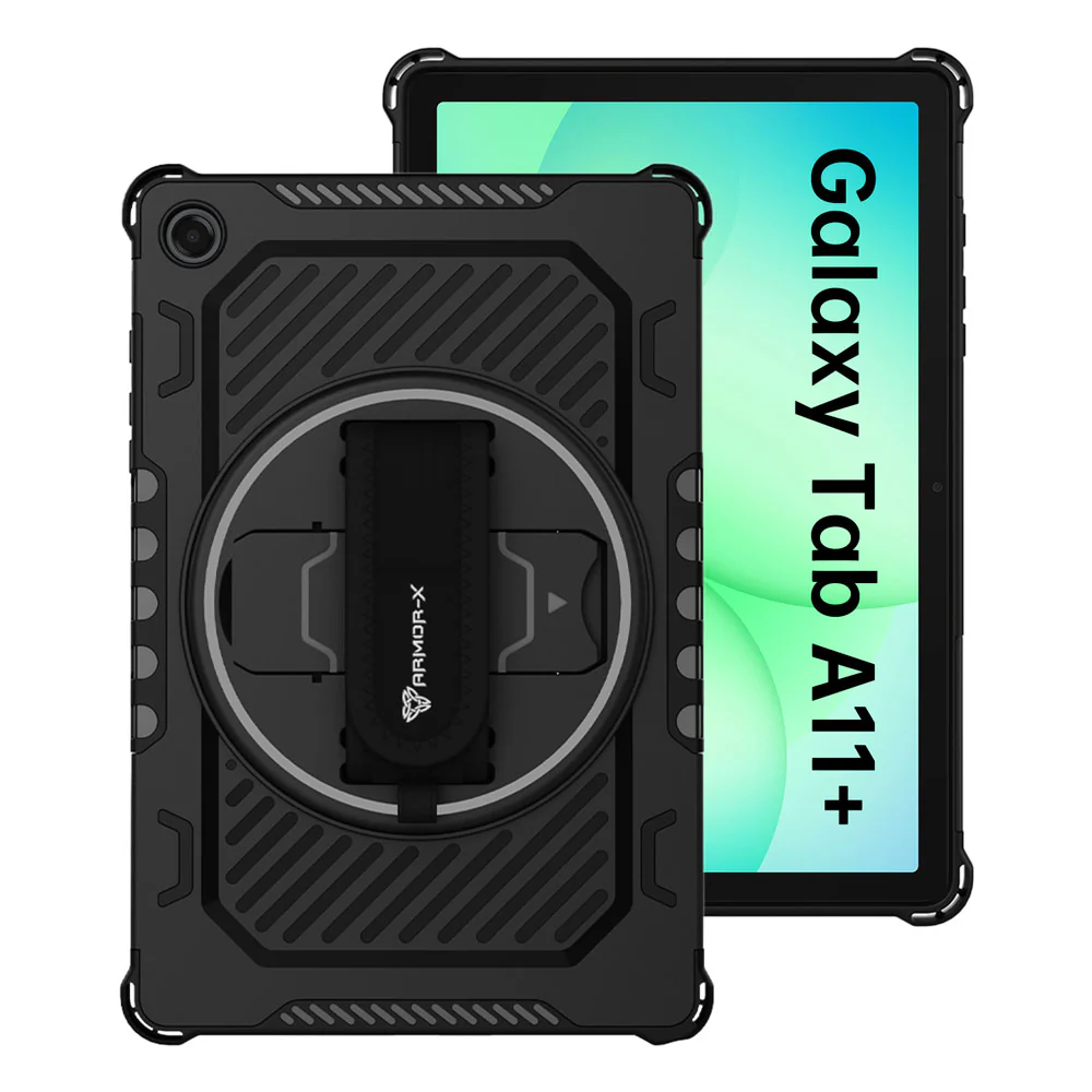 LGN-SS-X230 | Samsung Galaxy Tab A11+ A11 Plus ( 11" ) SM-X230 / SM-X235 / SM-X236 / SM-X238 | 2 Layers Shockproof Rugged Case with Hand Strap and Kick-stand