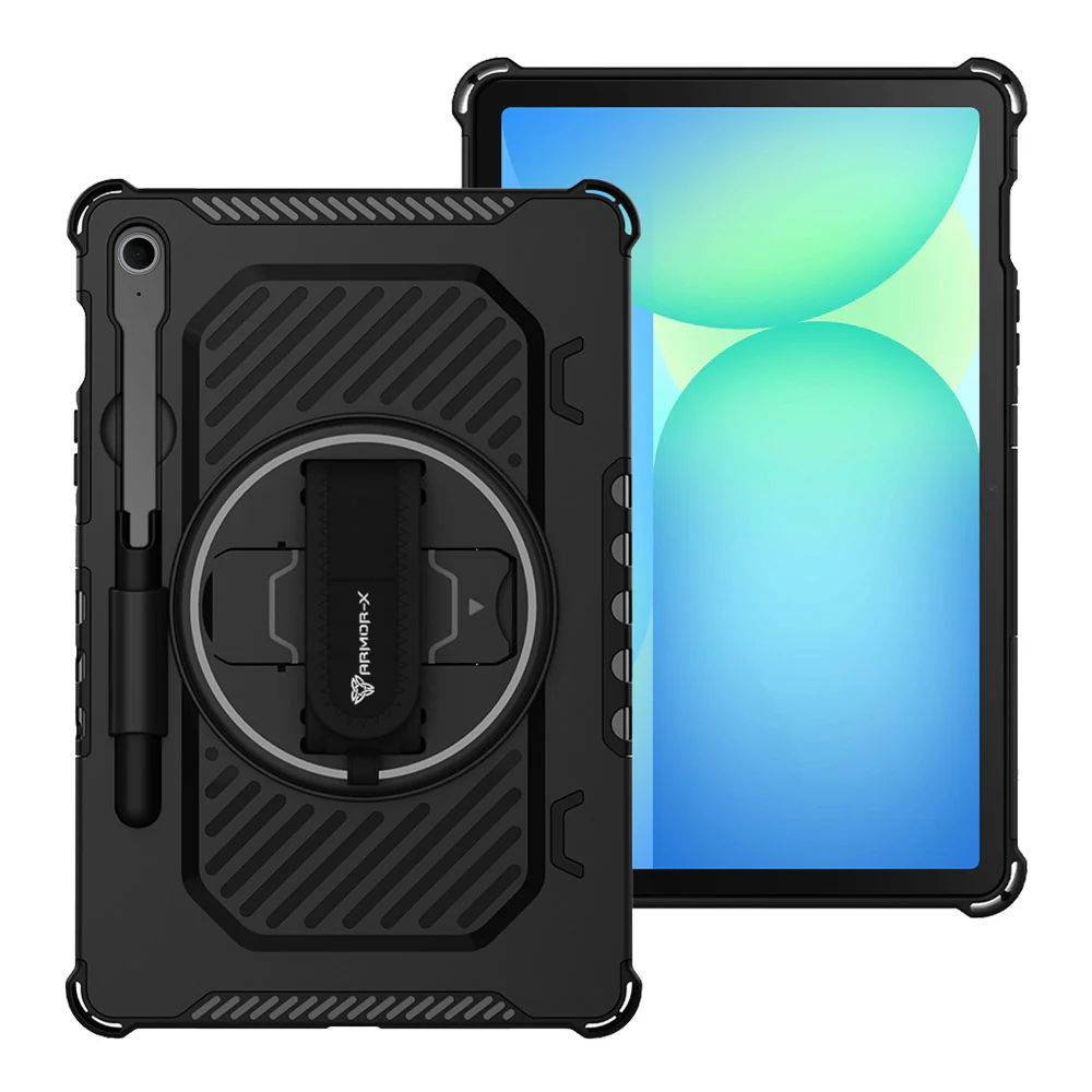 LGN-SS-X710 | Samsung Galaxy Tab S10 FE SM-X520 X526 X528 / S10 Lite SM-X400 X406 | 2 Layers Shockproof Rugged Case with Hand Strap and Kick-stand