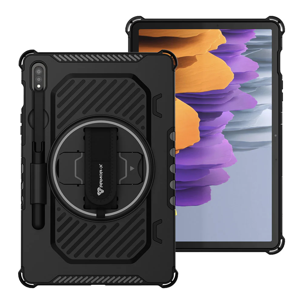 LGN-SS-X710 | Samsung Galaxy Tab S7 SM-T870 / SM-T875 / SM-T876B | 2 Layers Shockproof Rugged Case with Hand Strap and Kick-stand