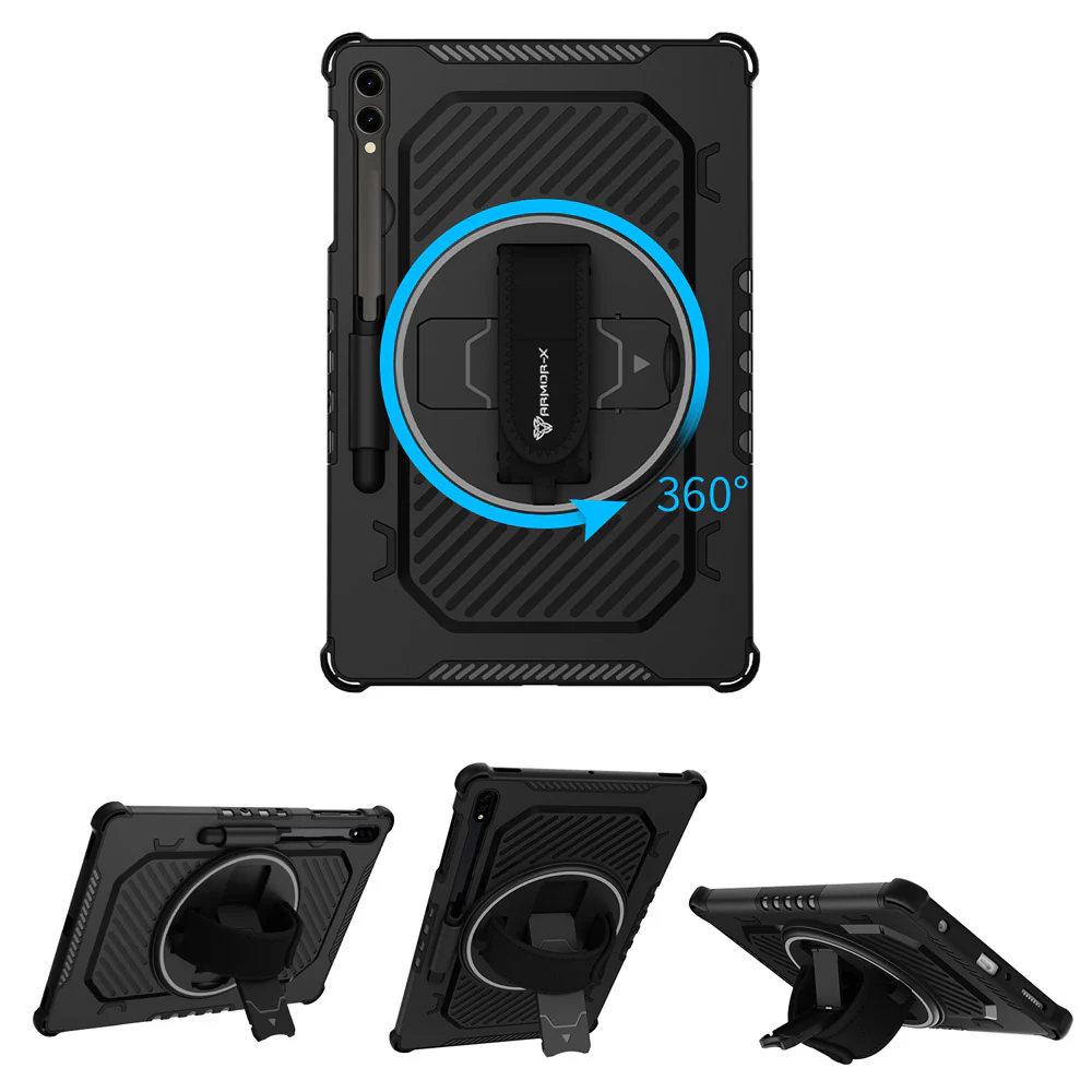 LGN-SS-X810 | Samsung Galaxy Tab S7 Plus S7+ SM-T970 / T975 / T976B | 2 Layers Shockproof Rugged Case with Hand Strap and Kick-stand - Image 9