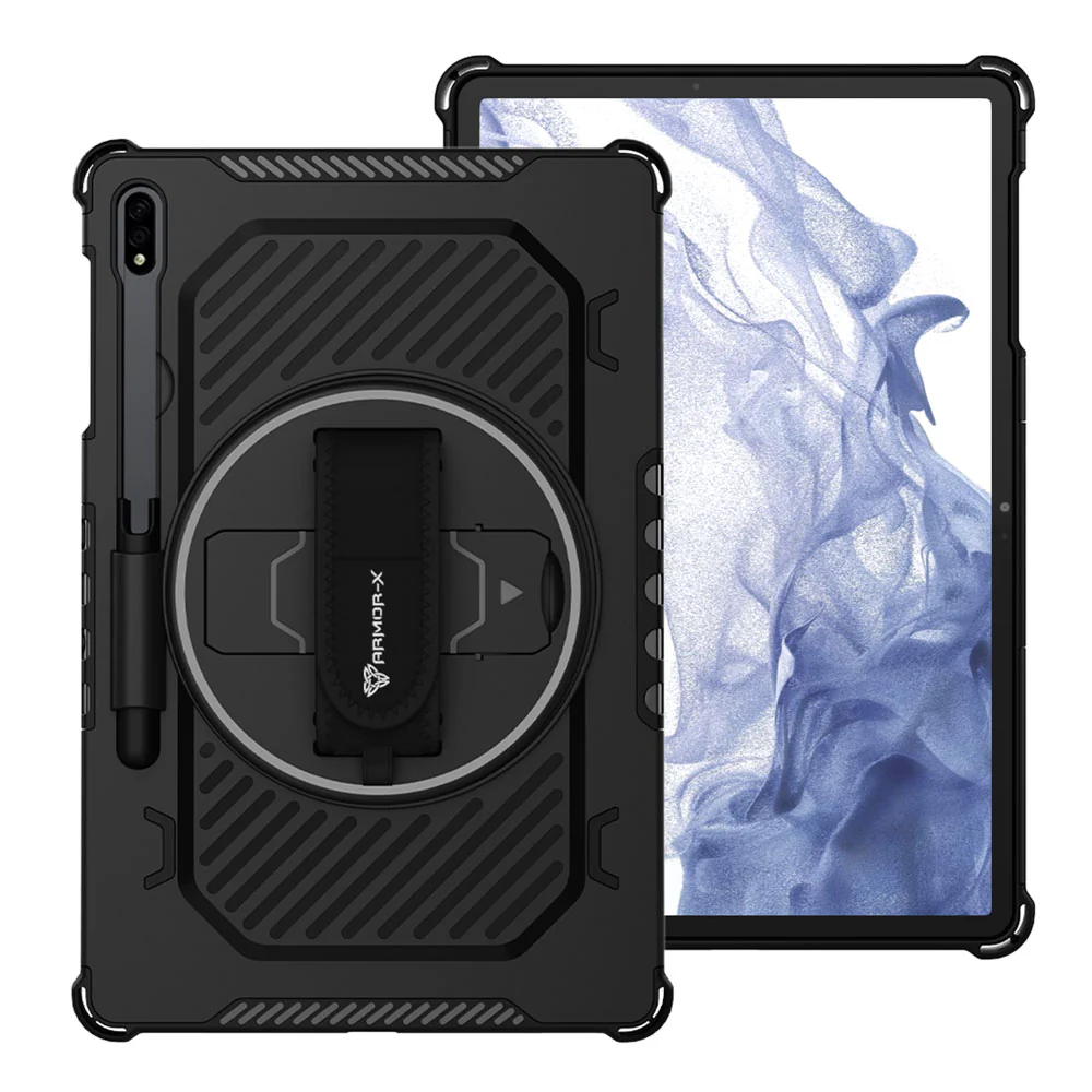 LGN-SS-X810 | Samsung Galaxy Tab S8+ S8 Plus SM-X800 / SM-X806 | 2 Layers Shockproof Rugged Case with Hand Strap and Kick-stand