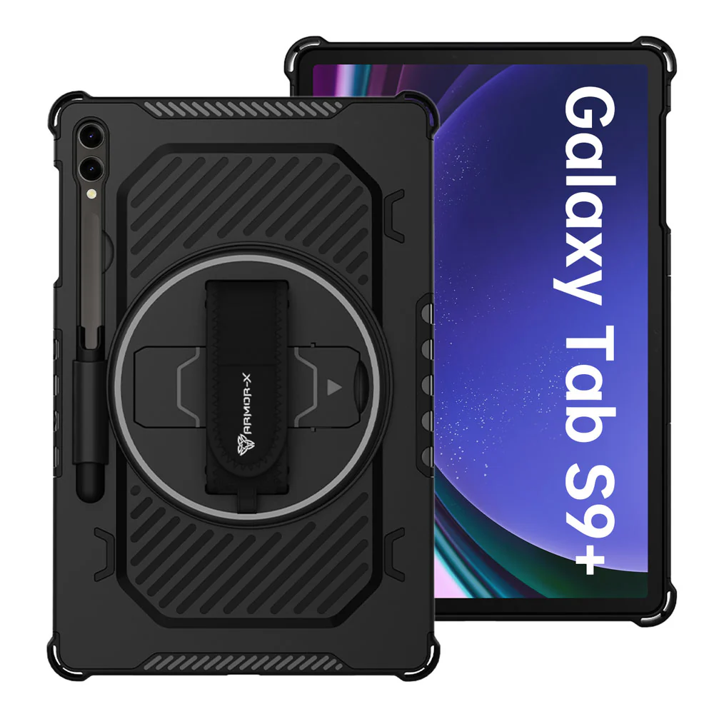LGN-SS-X810 | Samsung Galaxy Tab S9+ S9 Plus SM-X810 / X816 / X818 | 2 Layers Shockproof Rugged Case with Hand Strap and Kick-stand