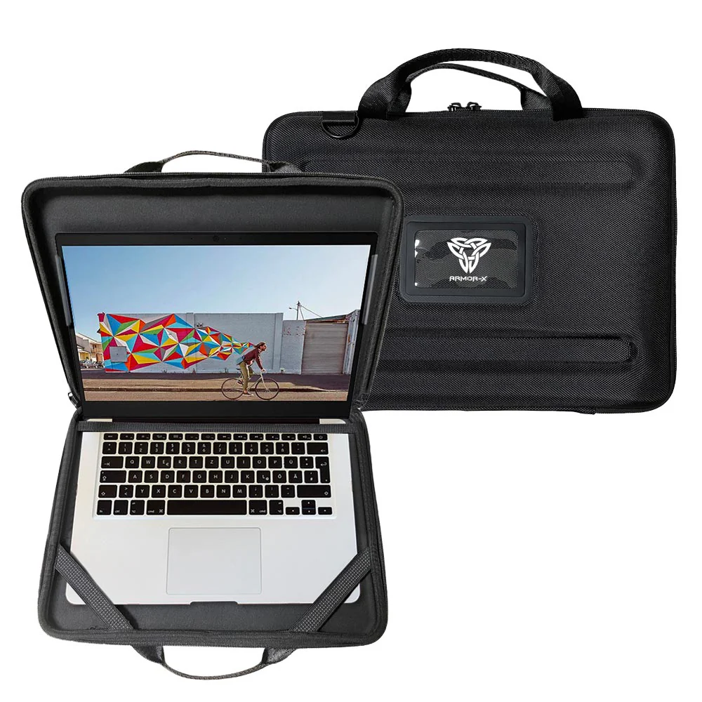 LPON-L1 | 13-14" Chromebook & Laptop | Always-on hard Cover / Work-In Rugged Case with Handle Strap & Shoulder Strap