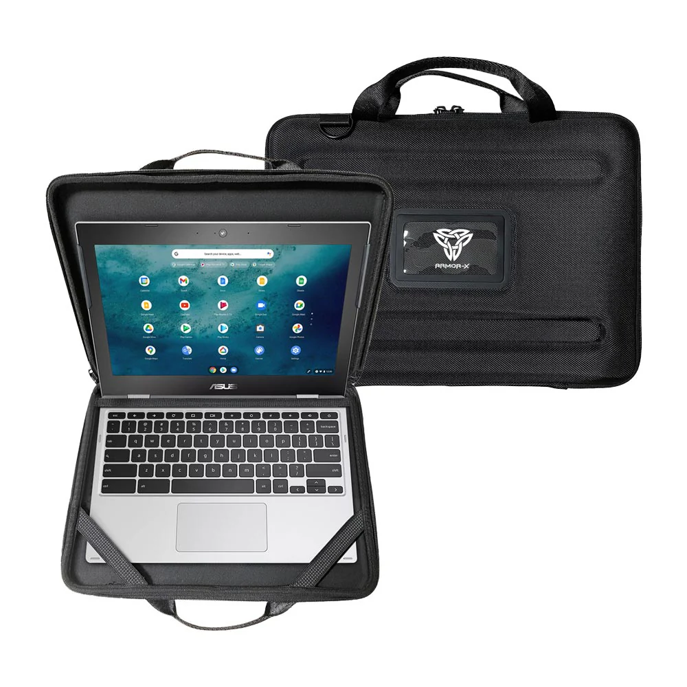 LPON-M1 | 11-13" ASUS Chromebook & Laptop | Always-on hard Cover / Work-In Rugged Case with Handle Strap & Shoulder Strap