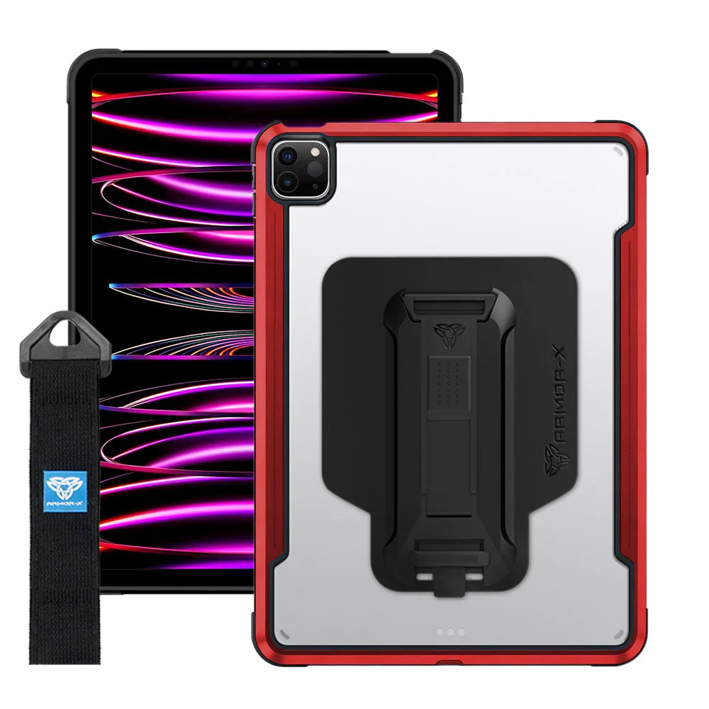 LXS-iPad-A4 | iPad Pro 11 (3rd / 4th Gen.) 2021 / 2022 | Metal Protective Shockproof case with hand strap kick-stand & X-Mount - Image 13