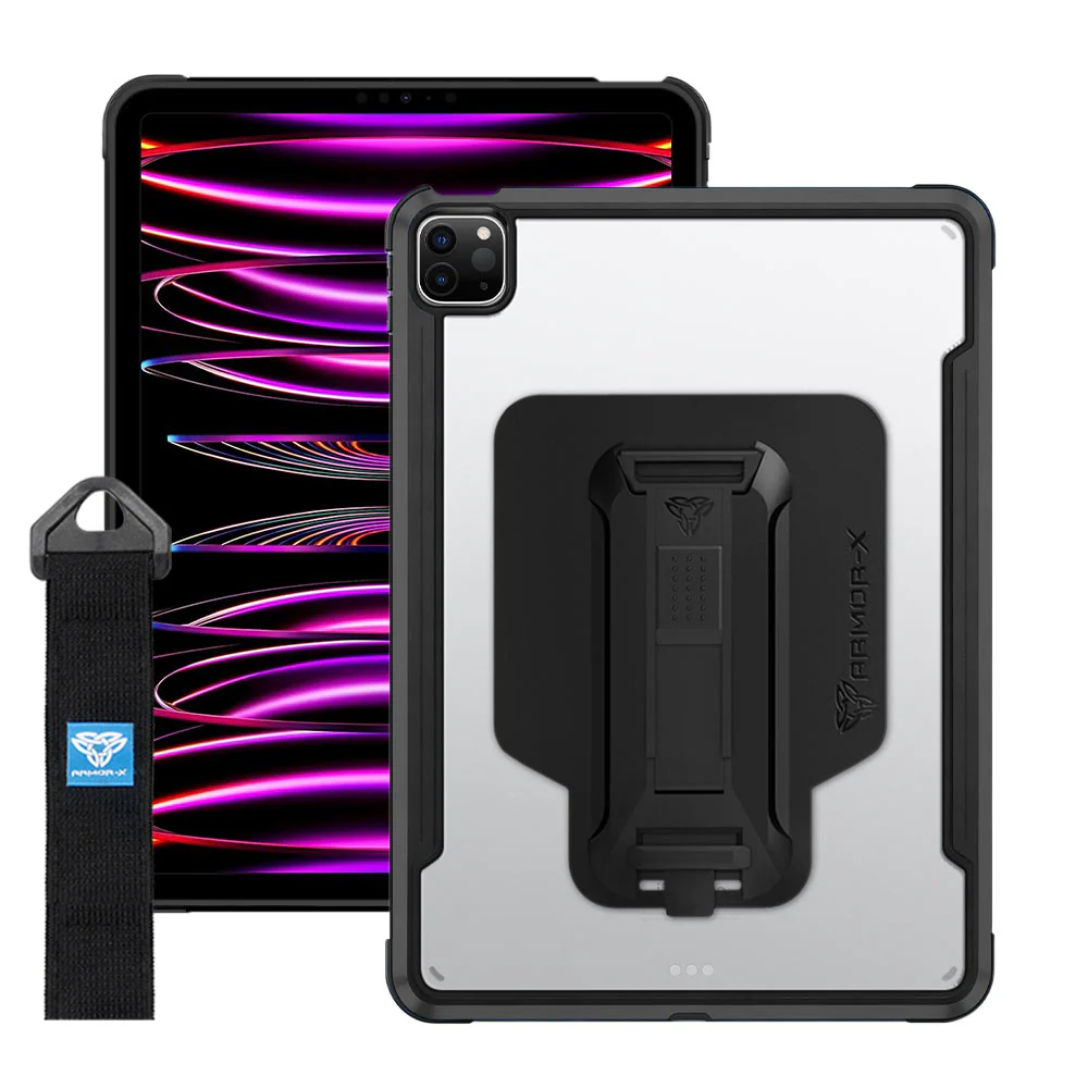 LXS-iPad-A4 | iPad Pro 11 (3rd / 4th Gen.) 2021 / 2022 | Metal Protective Shockproof case with hand strap kick-stand & X-Mount - Image 9