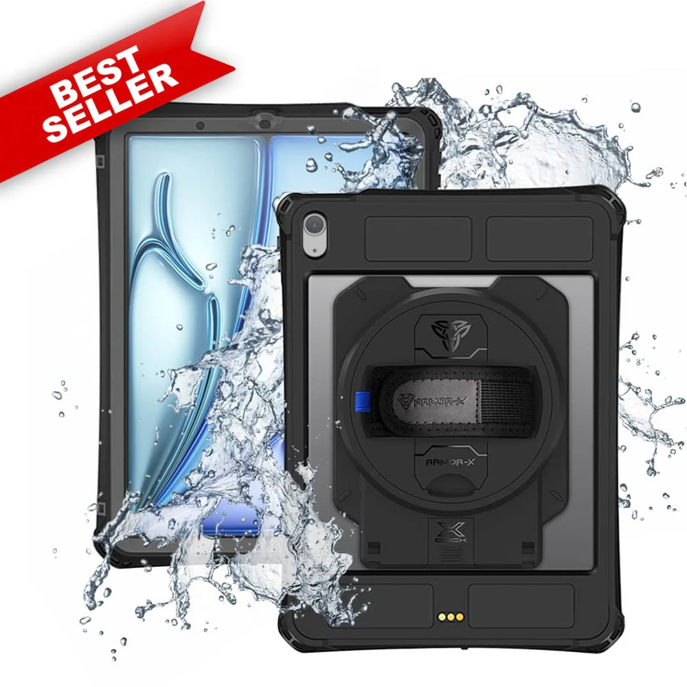 MAN-iPad-A5PN | iPad Air 11 (M2) / (M3) / (M4) | IP68 Waterproof, Shock & Dust Proof Case With X-DOCK Modular Eco-System & Pencil Holder Supports Apple Pencil Pro Wireless Charging
