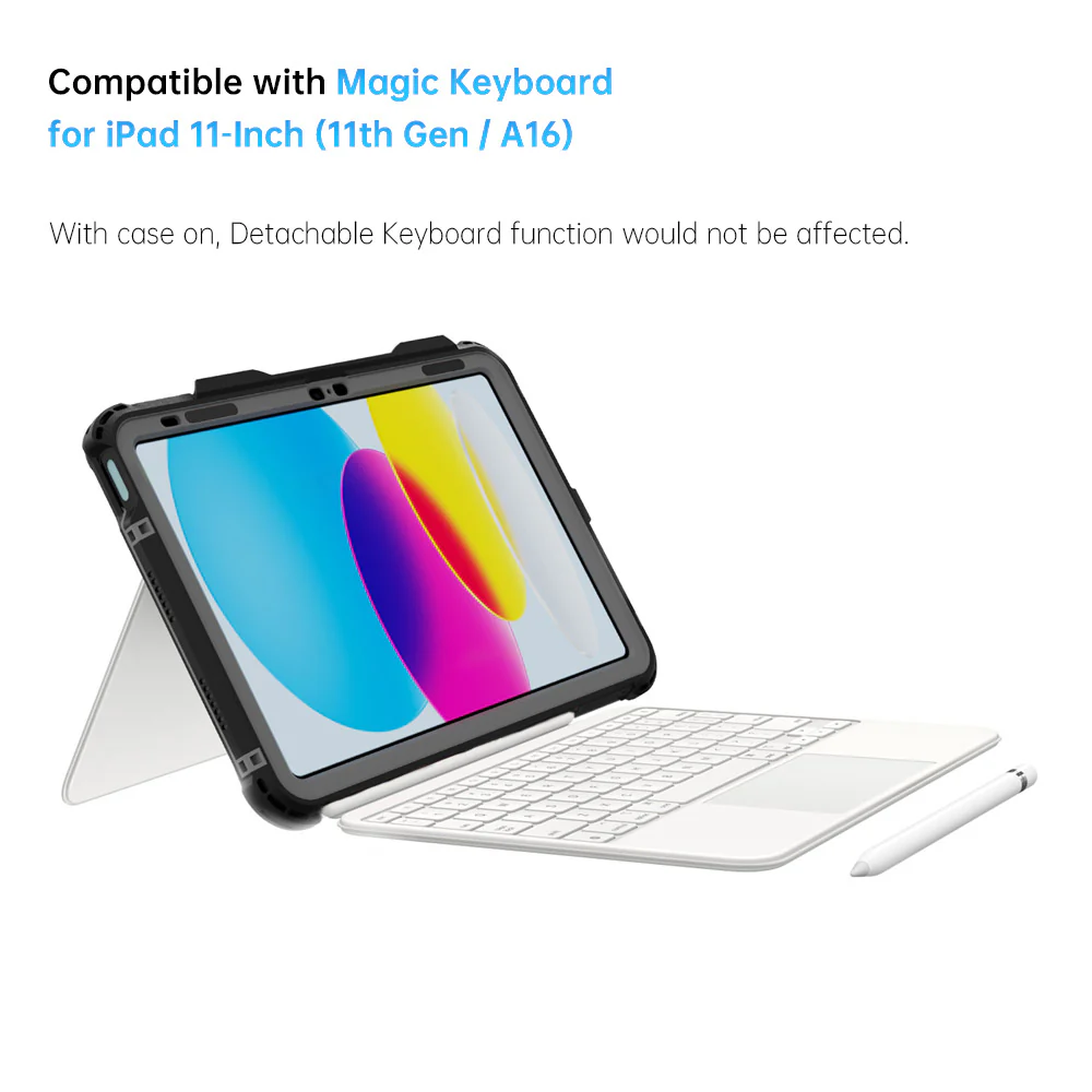 MKN-iPad-N5 | iPad 11-Inch (11th Gen / A16) | IP68 Waterproof Case W/ Keyboard Connector, Pencil Holder - Image 3