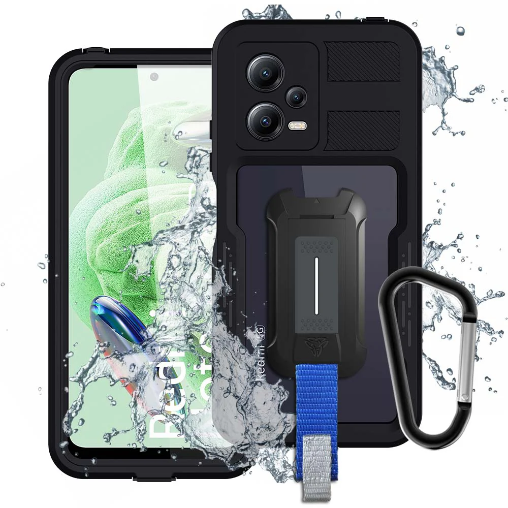 MX-Mi22-RMN125G | Xiaomi Redmi Note 12 5G Waterproof Case | IP68 shock & water proof Cover w/ X-Mount & Carabiner