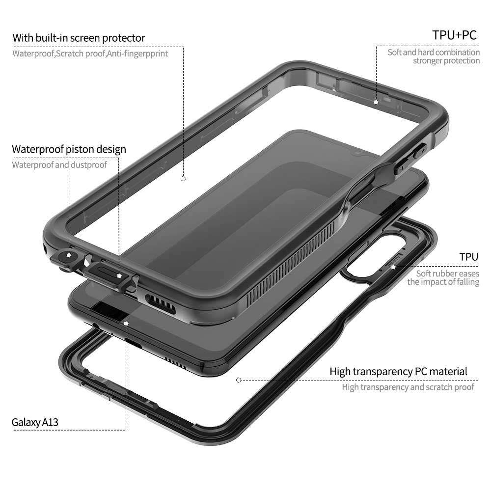 MX-SS21-A135G | Samsung Galaxy A13 5G SM-A136 Waterproof Case | IP68 shock & water proof Cover w/ X-Mount & Carabiner - Image 4