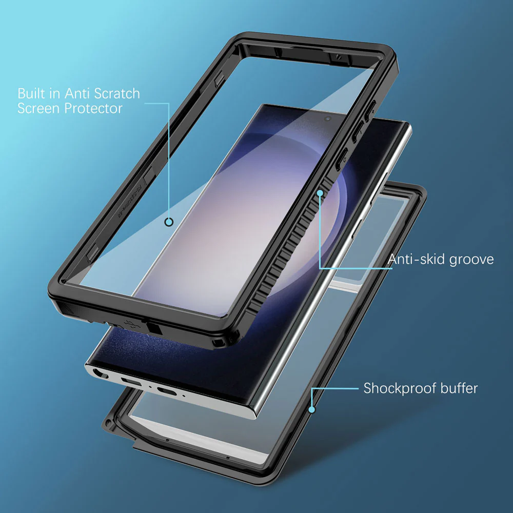 MX-SS23-S23U | Samsung Galaxy S23 Ultra SM-S918 Waterproof Case | IP68 shock & water proof Cover w/ X-Mount & Carabiner - Image 9