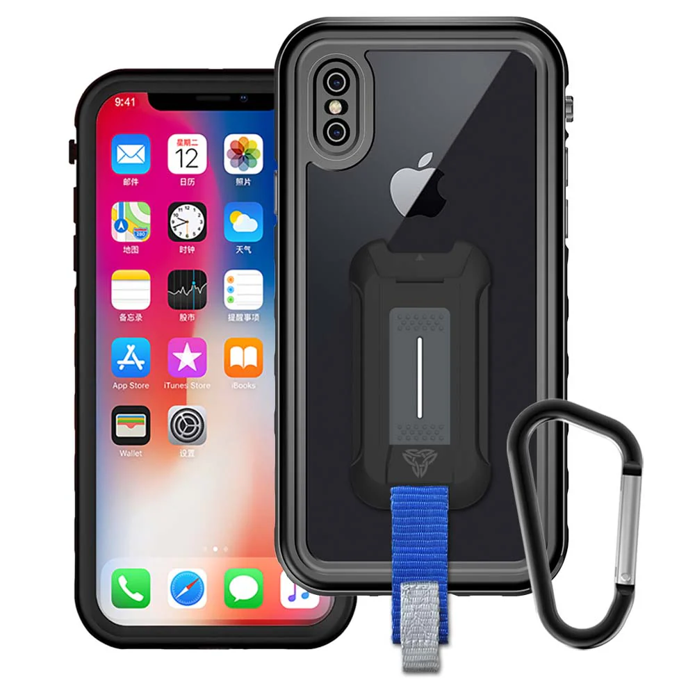MXA-IPHX-BK | iPhone X iPhone XS Waterproof Case | IP68 shock & water proof Cover w/ X-Mount & Carabiner -Black