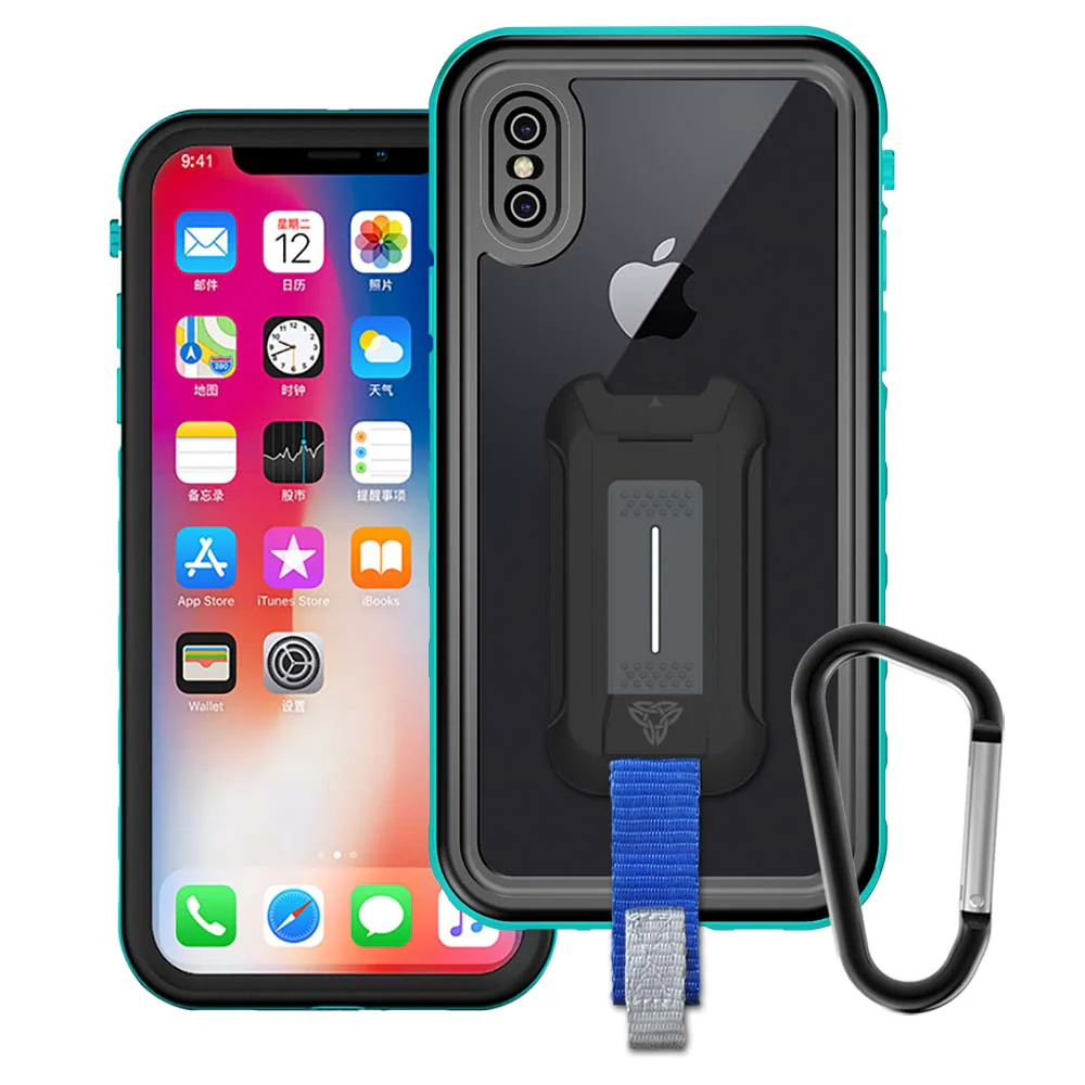 MXA-IPHX-GN | iPhone X iPhone XS Waterproof Case | IP68 shock & water proof Cover w/ X-Mount & Carabiner -Green