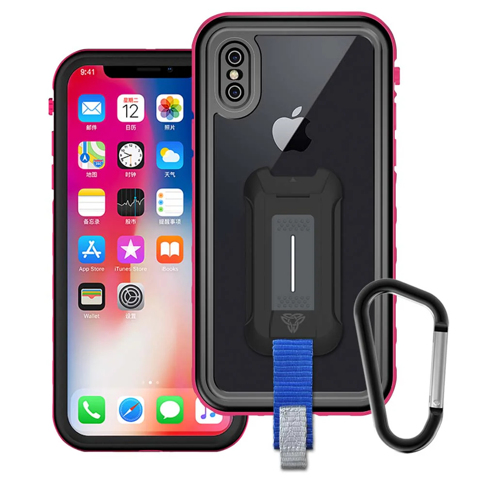 MXA-IPHX-PNK | iPhone X iPhone XS Waterproof Case | IP68 shock & water proof Cover w/ X-Mount & Carabiner -Pink
