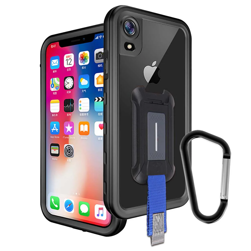 MXA-IPHXR-BK | iPhone XR Waterproof Case | IP68 shock & water proof Cover w/ X-Mount & Carabiner -Black