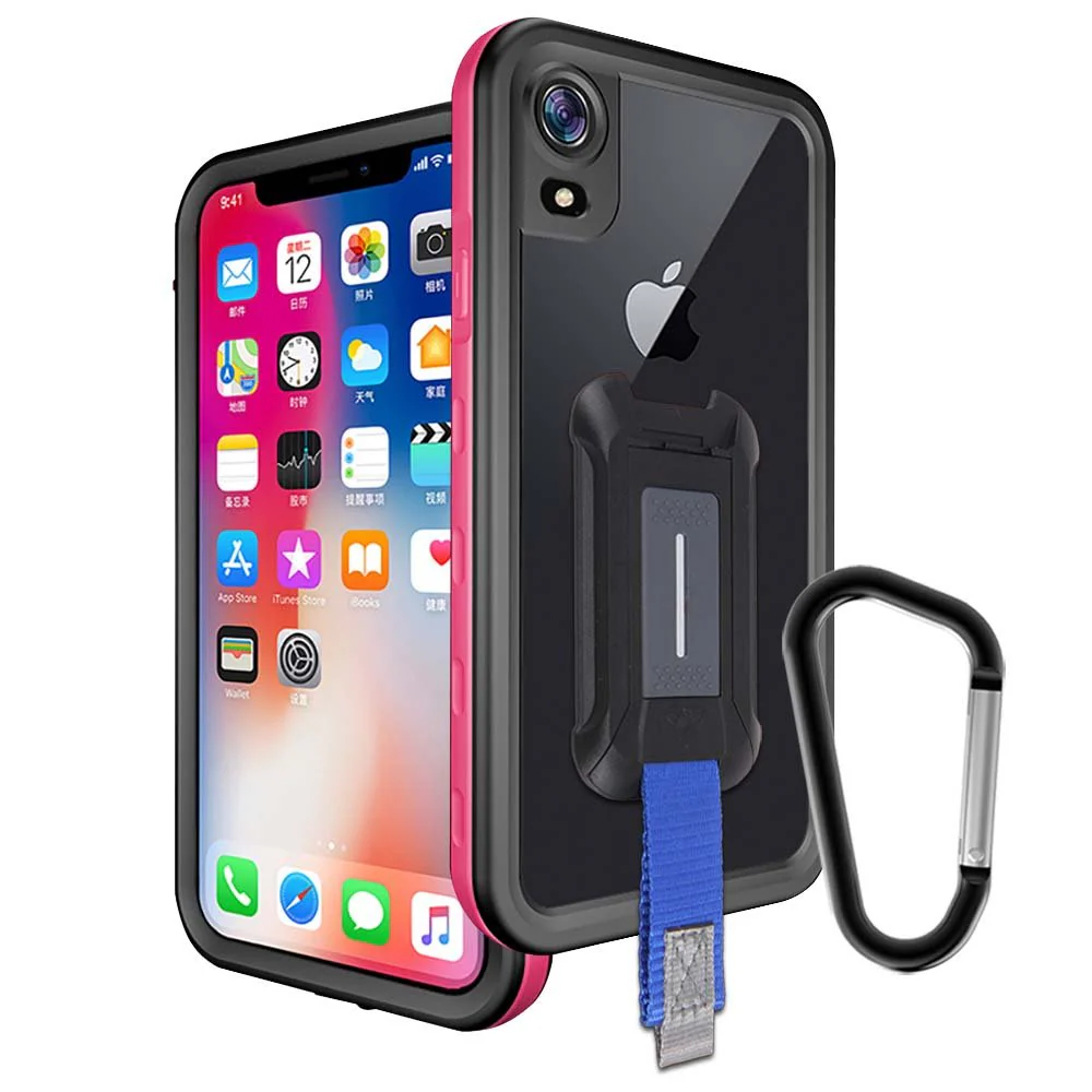 MXA-IPHXR-PNK | iPhone XR Waterproof Case | IP68 shock & water proof Cover w/ X-Mount & Carabiner -Pink