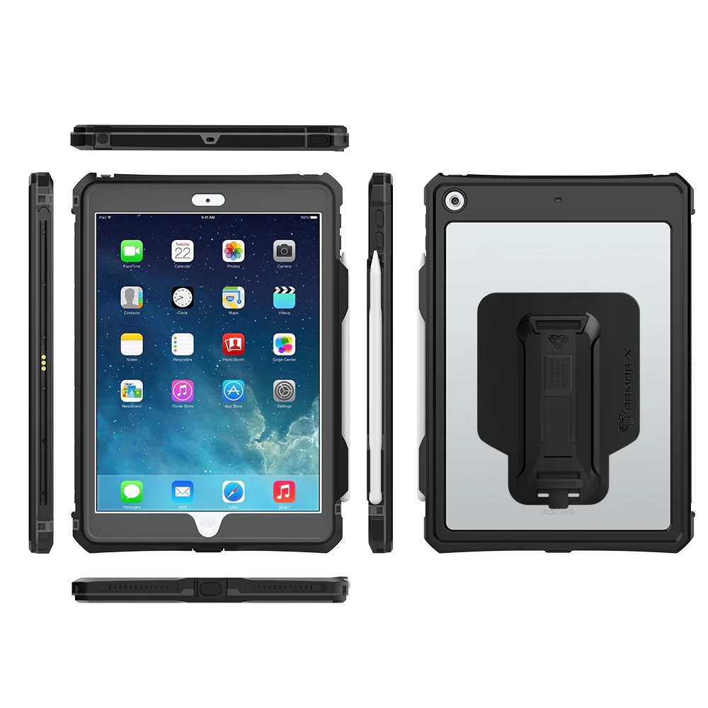 MXK-A10S | iPad 10.2 (7th & 8th & 9th Gen.) 2019 / 2020 / 2021 | IP68 Waterproof Case W/ Keyboard Connector, Pencil Holder, Hand Strap, Kickstand & X-mount - Image 12