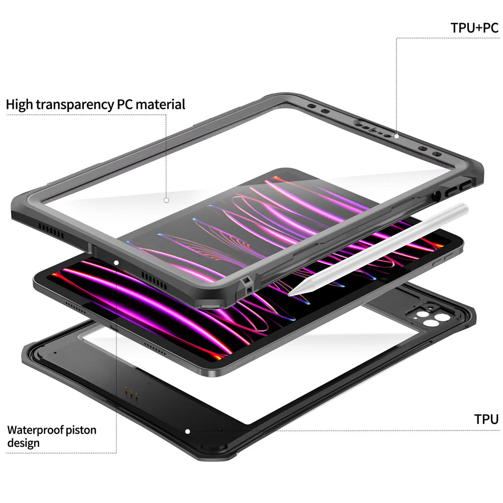 MXK-A15S | iPad Pro 11 ( 2nd / 3rd / 4th Gen. ) 2020 / 2021 / 2022 | IP68 Waterproof Case W/ Pencil Holder, Hand Strap, Kickstand & X-mount Supports Apple Pencil 2 Wireless Charging - Image 11