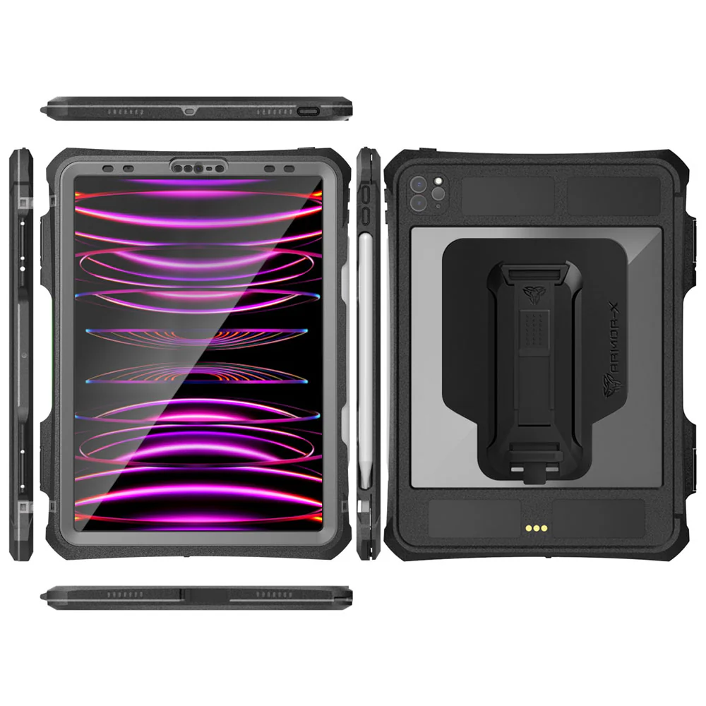 MXK-A15S | iPad Pro 11 ( 2nd / 3rd / 4th Gen. ) 2020 / 2021 / 2022 | IP68 Waterproof Case W/ Pencil Holder, Hand Strap, Kickstand & X-mount Supports Apple Pencil 2 Wireless Charging - Image 13