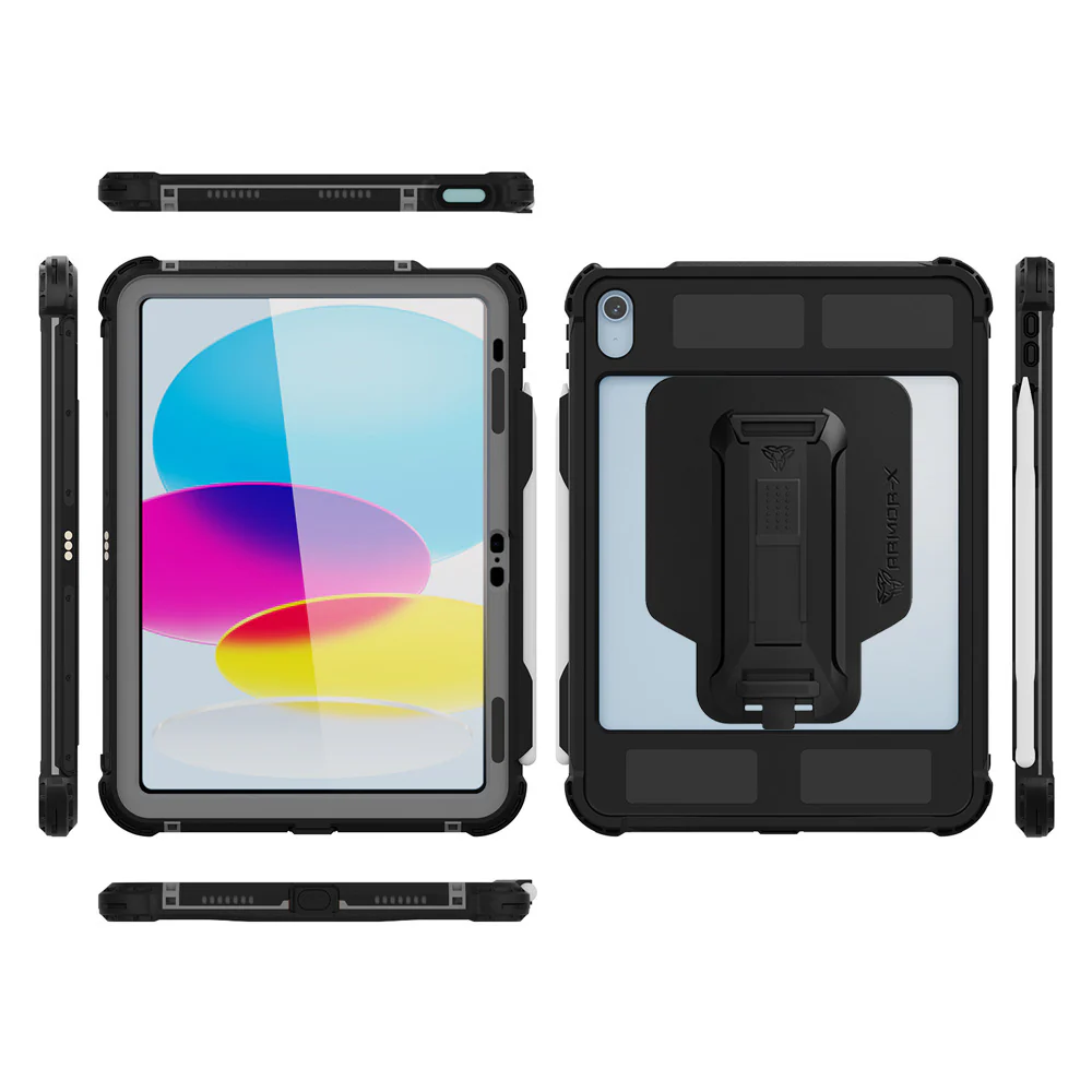 MXK-iPad-N5 | iPad 10.9 (10th Gen.) | IP68 Waterproof Case W/ Keyboard Connector, Pencil Holder, Hand Strap, Kickstand & X-mount - Image 13