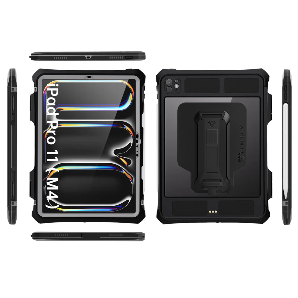MXK-iPad-PR11 | iPad Pro 11 (M4) / (M5) | IP68 Waterproof Case W/ Pencil Holder, Hand Strap, Kickstand & X-mount Supports Apple Pencil Pro Wireless Charging - Image 13