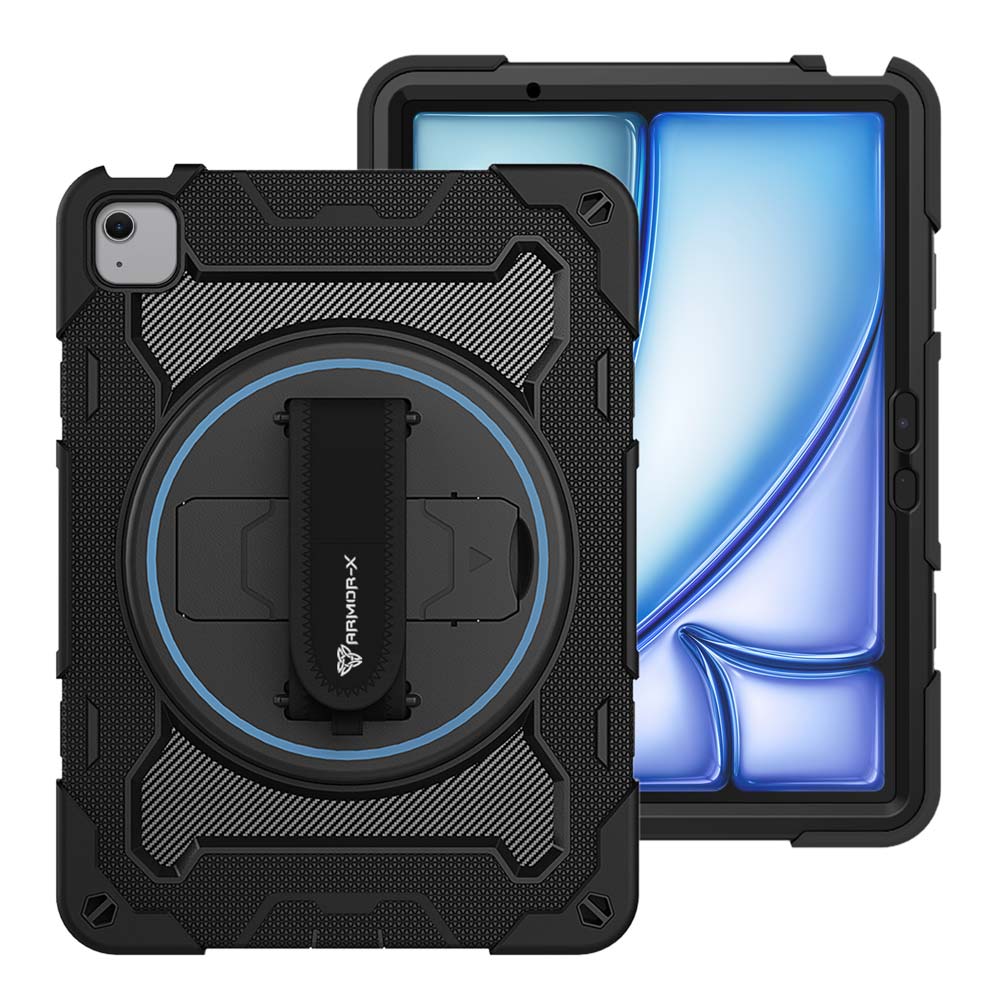 NBN-iPad-A5 | iPad Air 11 (M2) / (M3) / (M4) | Ultra 3 Layers Shockproof Rugged Case with Hand Strap and Kick-Stand