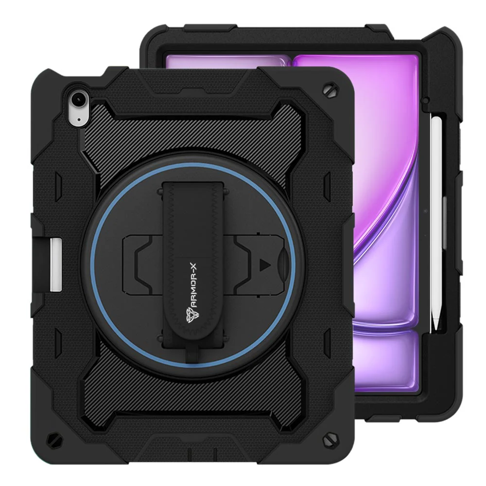 NBN-iPad-A6 | iPad Air 13 (M2) / (M3) / (M4) | Ultra 3 Layers Shockproof Rugged Case with Hand Strap and Kick-Stand