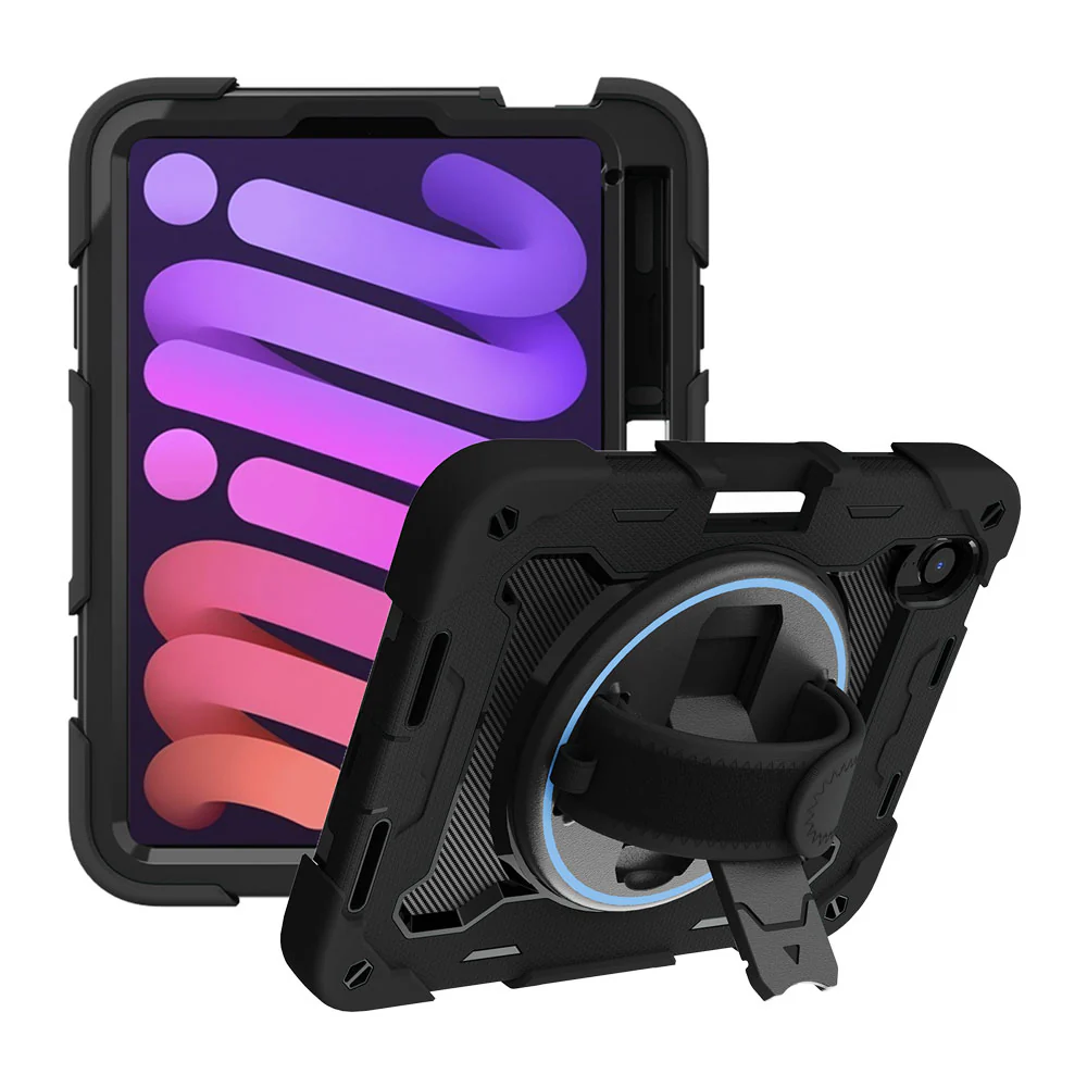 NBN-iPad-M6 | iPad mini 6 | Ultra 3 Layers Shockproof Rugged Case with Hand Strap and Kick-Stand - Image 9