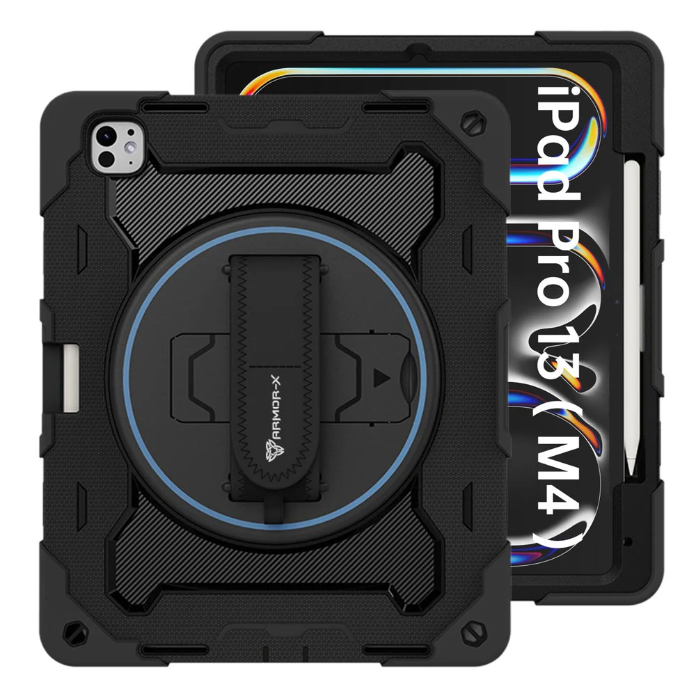 NBN-iPad-PR10 | iPad Pro 13 (M4) / (M5) | Ultra 3 Layers Shockproof Rugged Case with Hand Strap and Kick-Stand