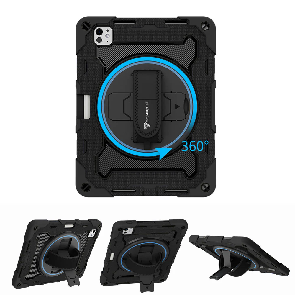 NBN-iPad-PR11PN | iPad Pro 11 (M4) / (M5) | Ultra 3 Layers Shockproof Rugged Case with Hand Strap and Kick-Stand & Built in pen holder - Image 10