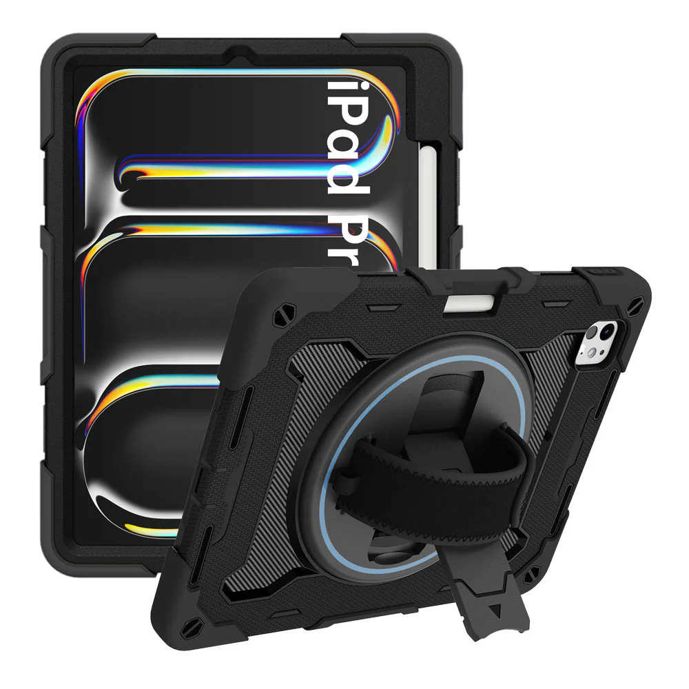 NBN-iPad-PR11PN | iPad Pro 11 (M4) / (M5) | Ultra 3 Layers Shockproof Rugged Case with Hand Strap and Kick-Stand & Built in pen holder - Image 9