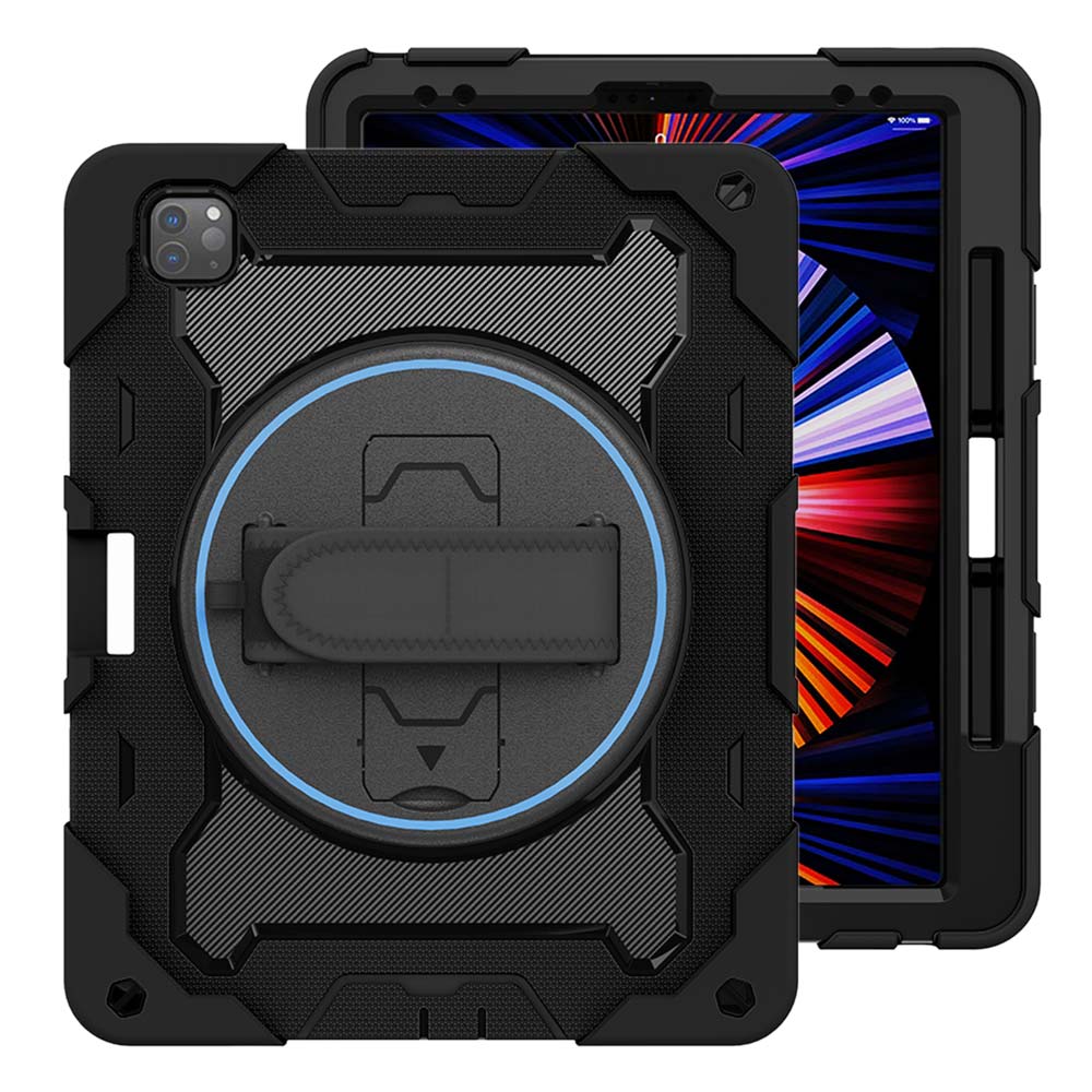 NBN-iPad-PR7 | iPad Pro 12.9 ( 3rd / 4th / 5th / 6th Gen. ) 2018 / 2020 / 2021 / 2022 | Ultra 3 Layers Shockproof Rugged Case with Hand Strap and Kick-Stand