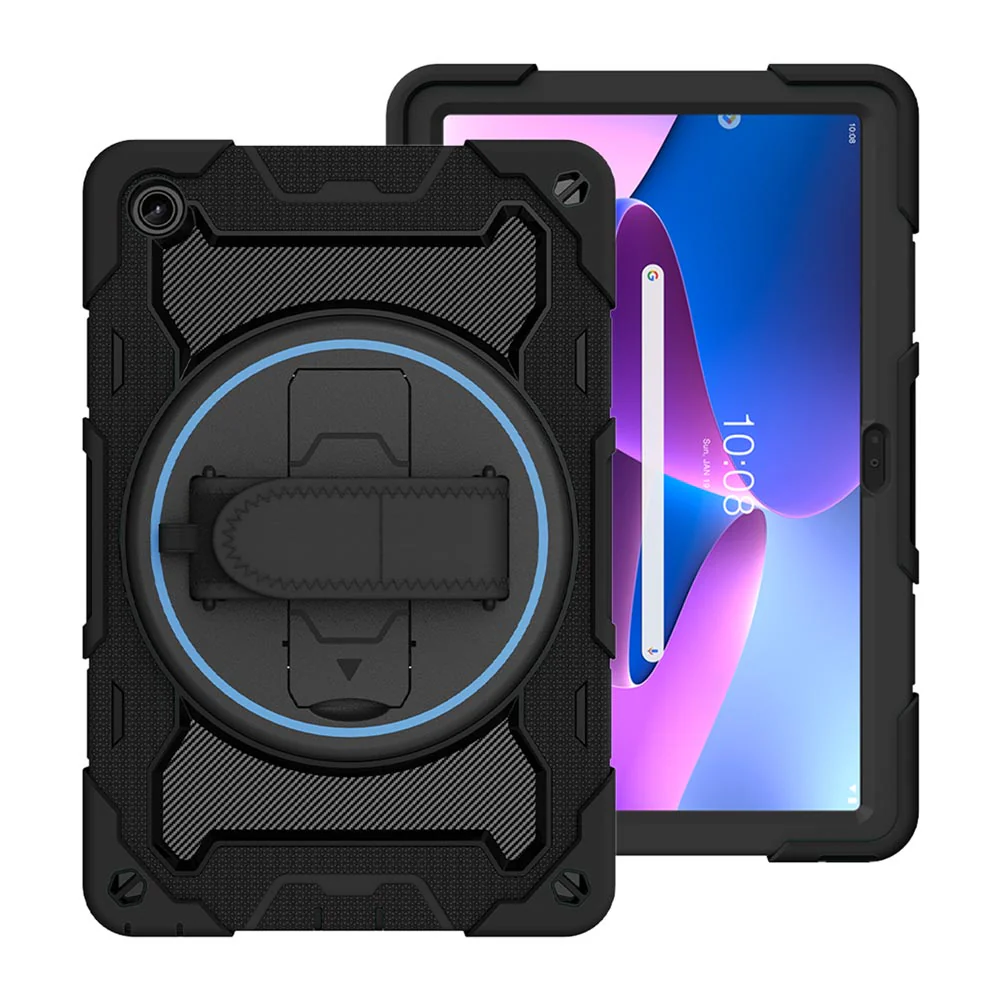NBN-LN-M10P3 | Lenovo Tab M10 Plus ( Gen3 ) TB125 / TB128 | Ultra 3 Layers Shockproof Rugged Case with Hand Strap and Kick-Stand