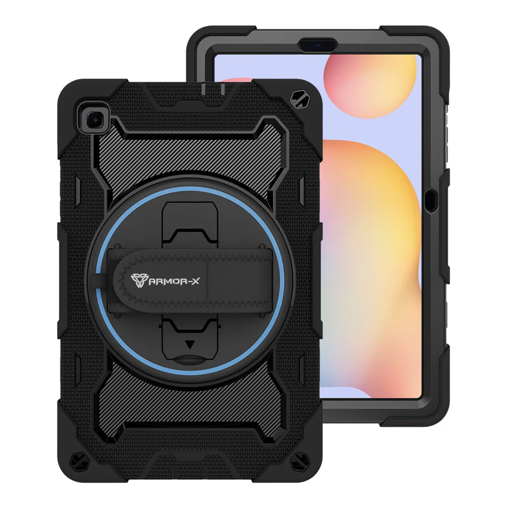 NBN-SS-P610 | Samsung Galaxy Tab S6 Lite SM-P620 P625 (2024) / SM-P613 P619 (2022) / SM-P610 P615 (2020) | Ultra 3 Layers Shockproof Rugged Case with Hand Strap and Kick-Stand