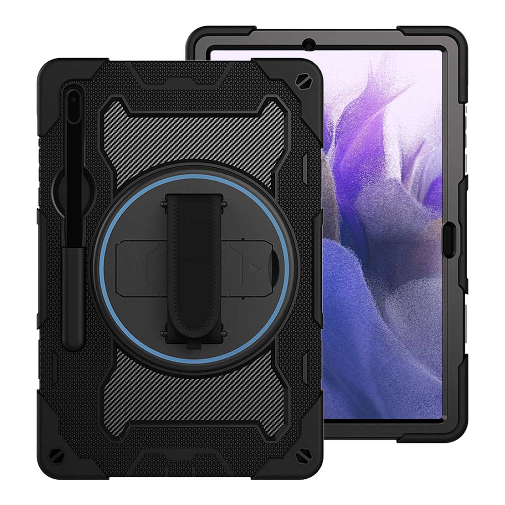 NBN-SS-T970 | Samsung Galaxy Tab S7 FE SM-T730 / T733 / T736B / T735NZ | Ultra 3 Layers Shockproof Rugged Case with Hand Strap and Kick-Stand