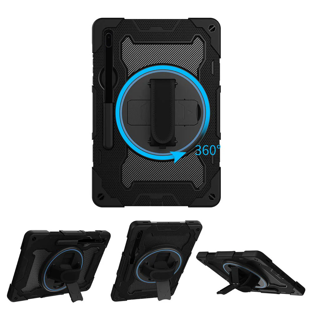 NBN-SS-T970 | Samsung Galaxy Tab S7 FE SM-T730 / T733 / T736B / T735NZ | Ultra 3 Layers Shockproof Rugged Case with Hand Strap and Kick-Stand - Image 10