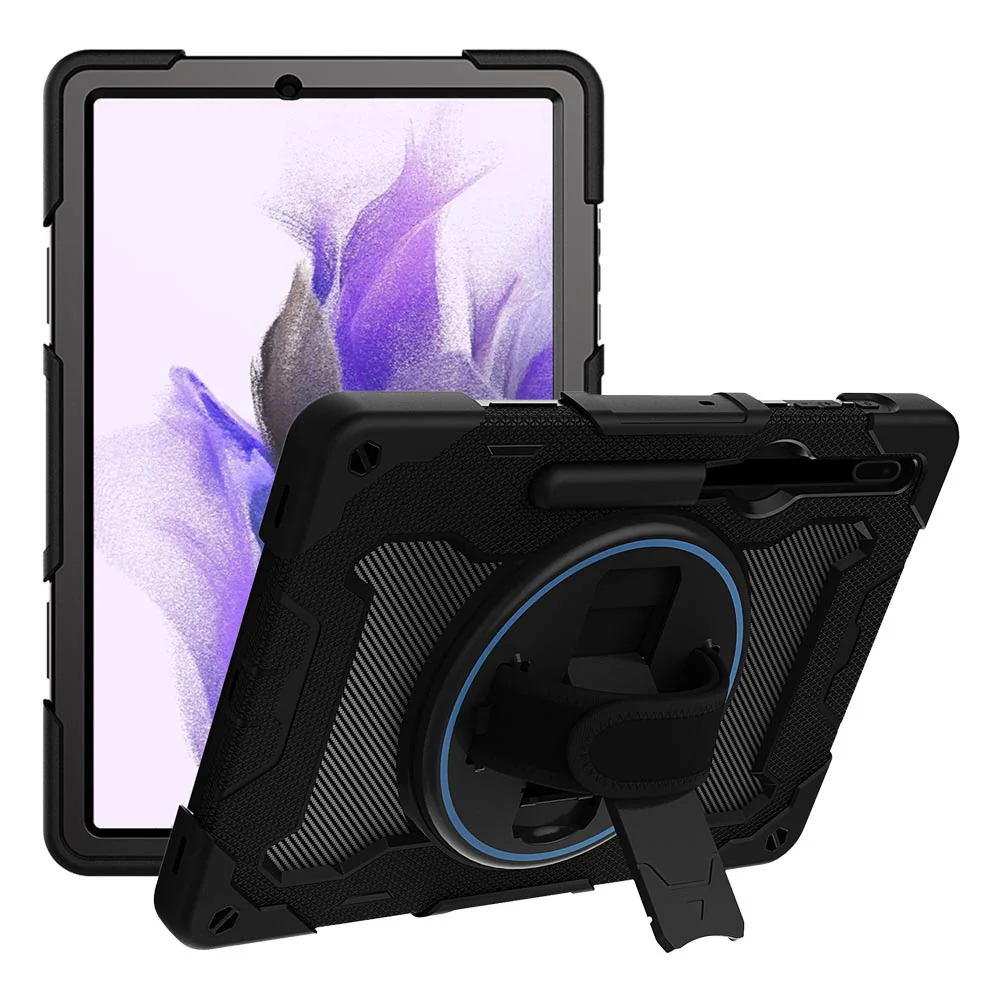 NBN-SS-T970 | Samsung Galaxy Tab S7 FE SM-T730 / T733 / T736B / T735NZ | Ultra 3 Layers Shockproof Rugged Case with Hand Strap and Kick-Stand - Image 9