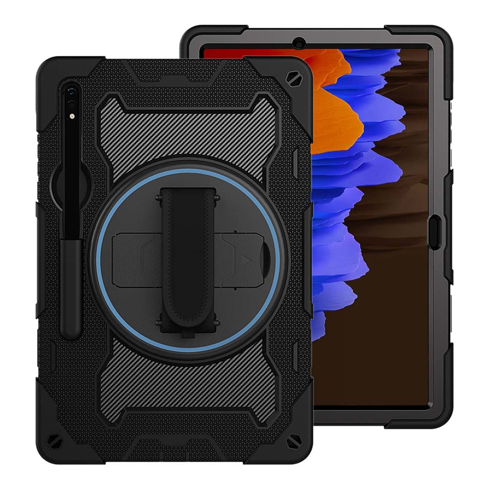 NBN-SS-T970 | Samsung Galaxy Tab S7 Plus S7+ SM-T970 / T975 / T976B | Ultra 3 Layers Shockproof Rugged Case with Hand Strap and Kick-Stand