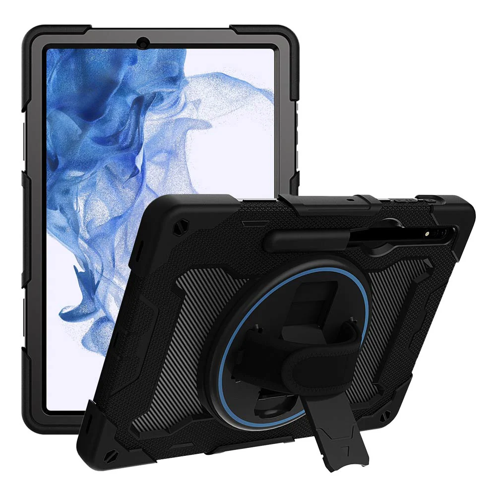NBN-SS-T970 | Samsung Galaxy Tab S8+ S8 Plus SM-X800 / SM-X806 | Ultra 3 Layers Shockproof Rugged Case with Hand Strap and Kick-Stand - Image 9
