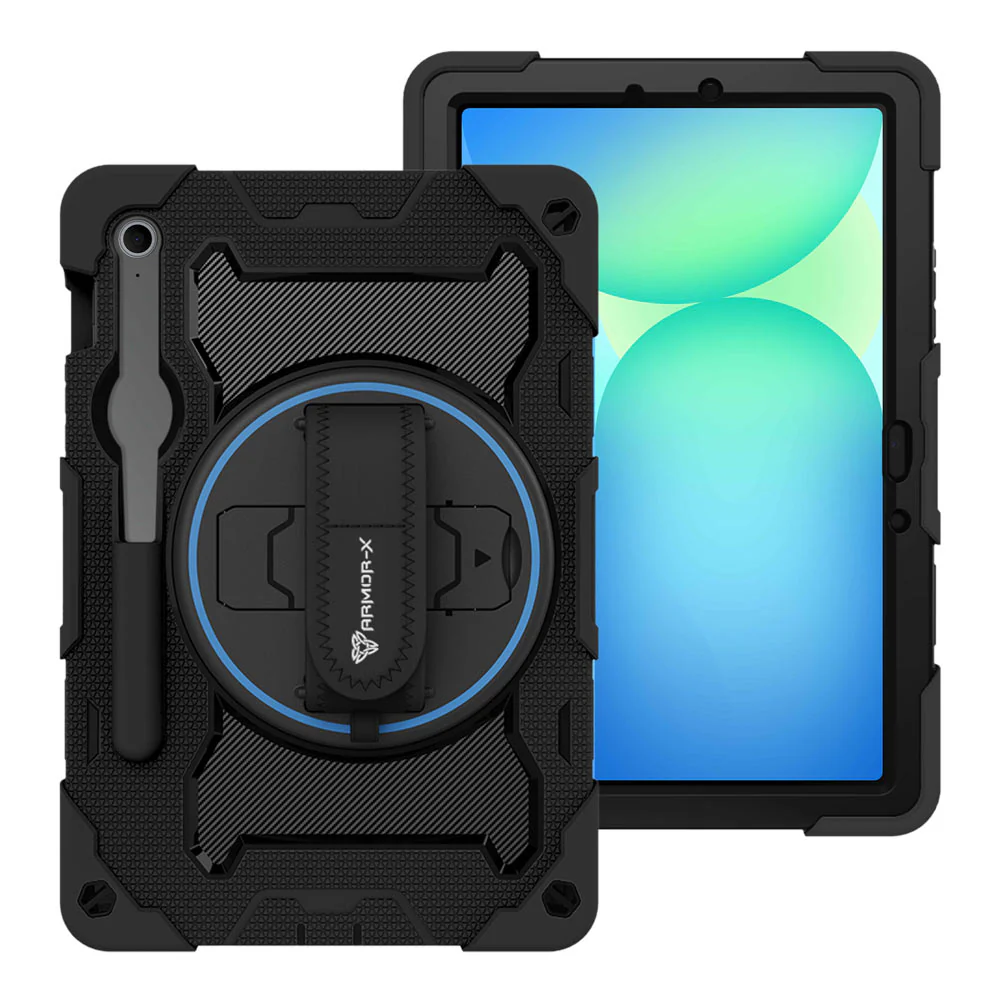 NBN-SS-X710 | Samsung Galaxy Tab S10 FE SM-X520 X526 X528 / S10 Lite SM-X400 X406 | Ultra 3 Layers Shockproof Rugged Case with Hand Strap and Kick-Stand