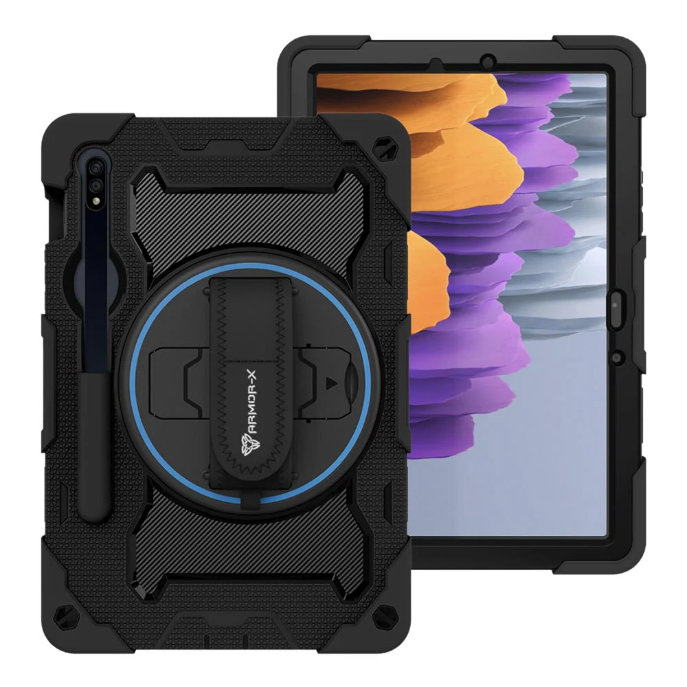 NBN-SS-X710 | Samsung Galaxy Tab S7 SM-T870 / SM-T875 / SM-T876B | Ultra 3 Layers Shockproof Rugged Case with Hand Strap and Kick-Stand