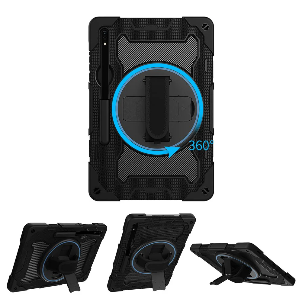 NBN-SS-X710 | Samsung Galaxy Tab S7 SM-T870 / SM-T875 / SM-T876B | Ultra 3 Layers Shockproof Rugged Case with Hand Strap and Kick-Stand - Image 10