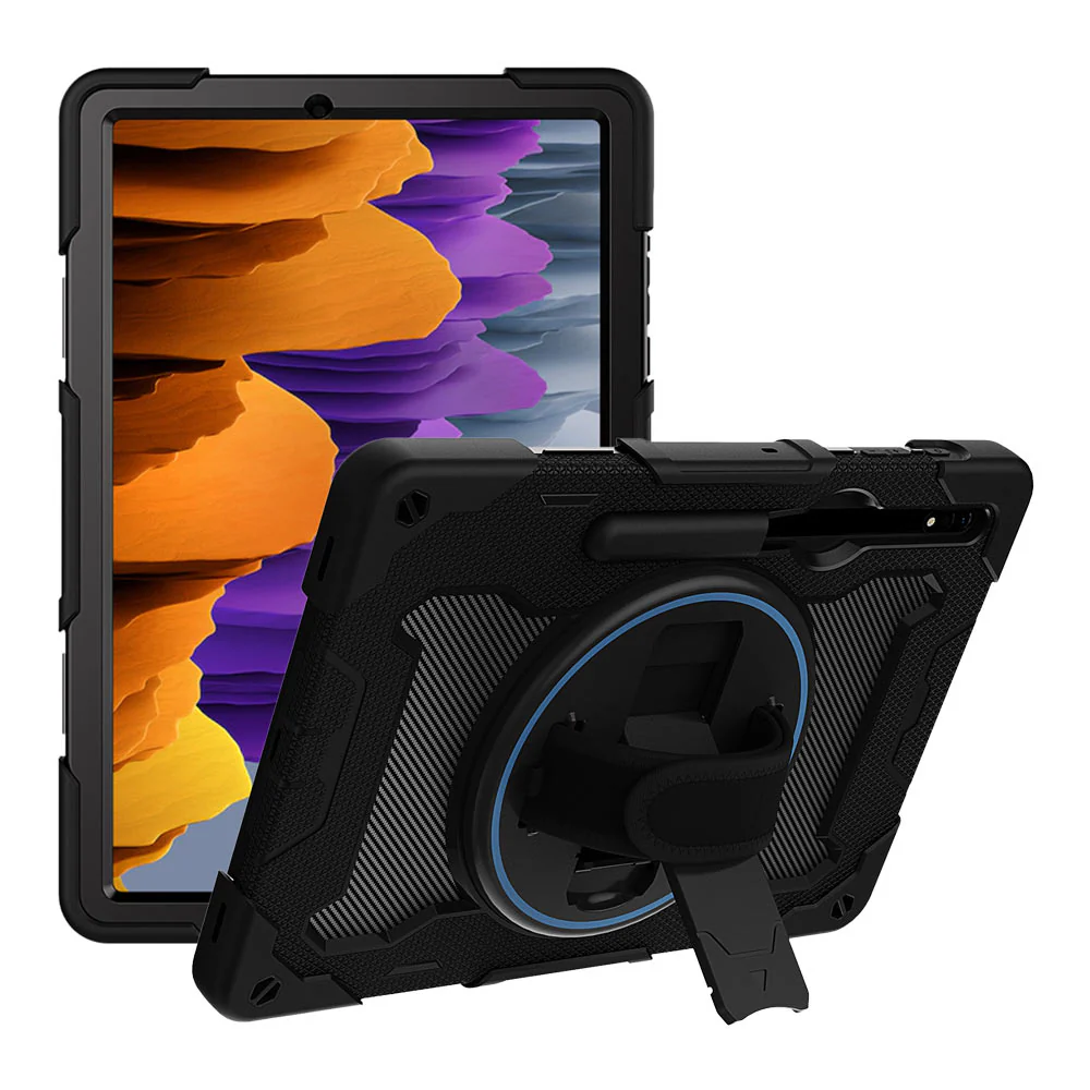 NBN-SS-X710 | Samsung Galaxy Tab S7 SM-T870 / SM-T875 / SM-T876B | Ultra 3 Layers Shockproof Rugged Case with Hand Strap and Kick-Stand - Image 9