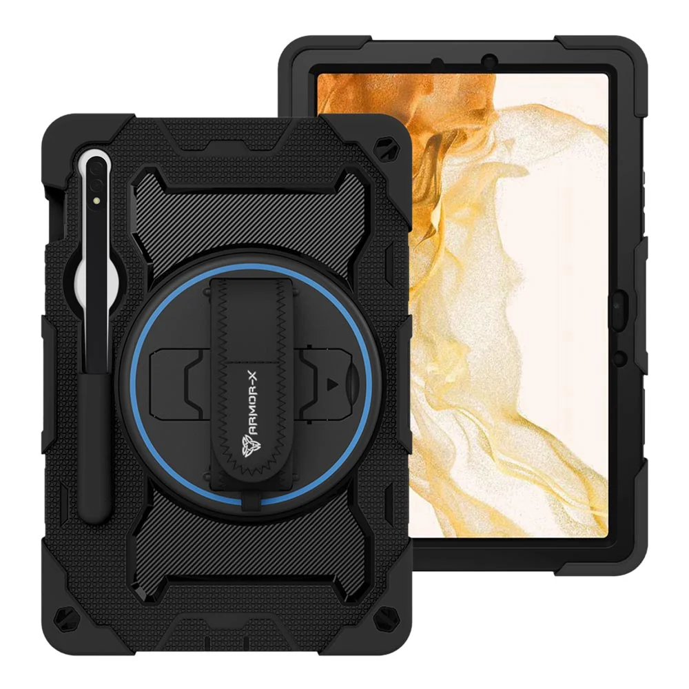 NBN-SS-X710 | Samsung Galaxy Tab S8 SM-X700 / SM-X706 | Ultra 3 Layers Shockproof Rugged Case with Hand Strap and Kick-Stand